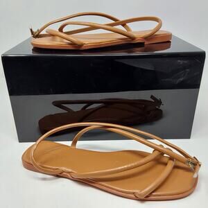 Women's Tan Strappy Flat Sandals Ankle Wrap Size EU 40 US 9.5 New